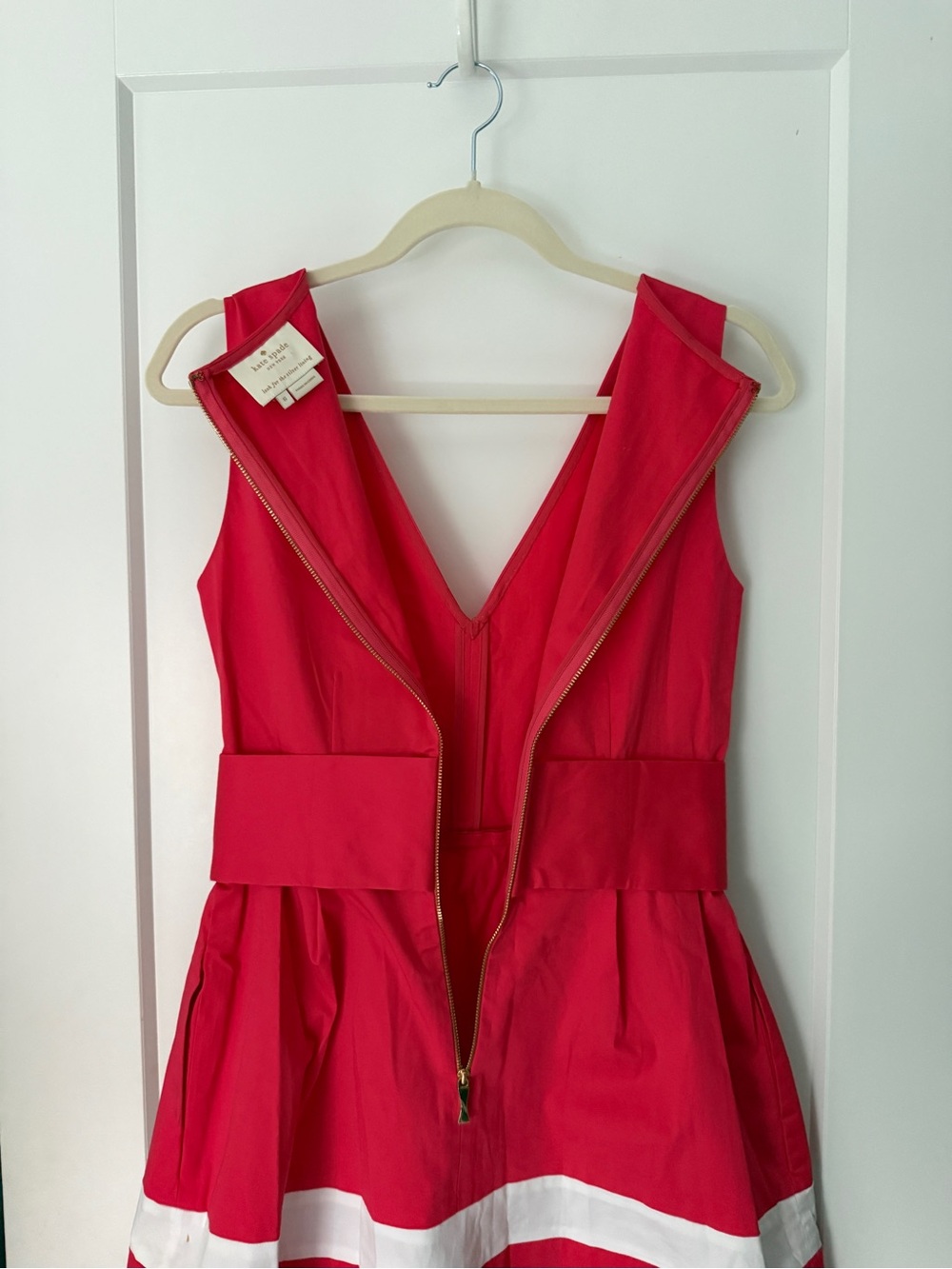 Kate Spade Sawyer Belted Colorblock Dress Pink/Red White Navy Stripe Fit Flare 6 - Picture 7 of 13
